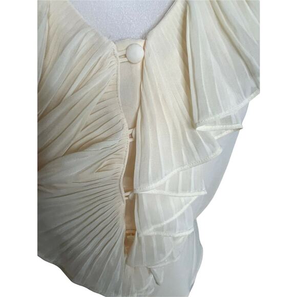 Vintage Old Navy Ruffle Front Sheer Ivory Blouse Secretary Sz M short sleeve - Picture 5 of 7